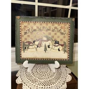 Metal Artwork Hand Painted Wall Hanging primitive snowman let it snow plaque